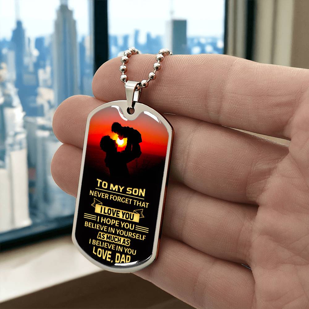 military style chain with message gift for my son
