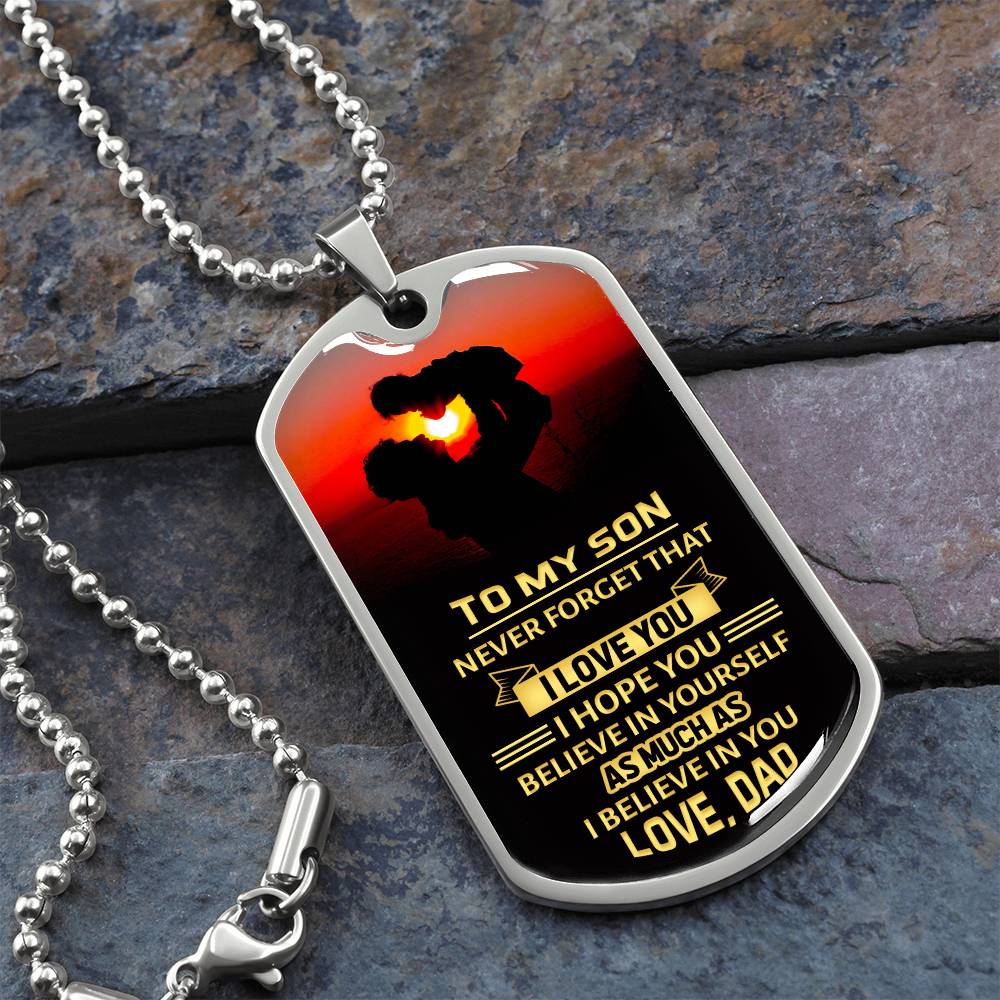 military style chain with message for son