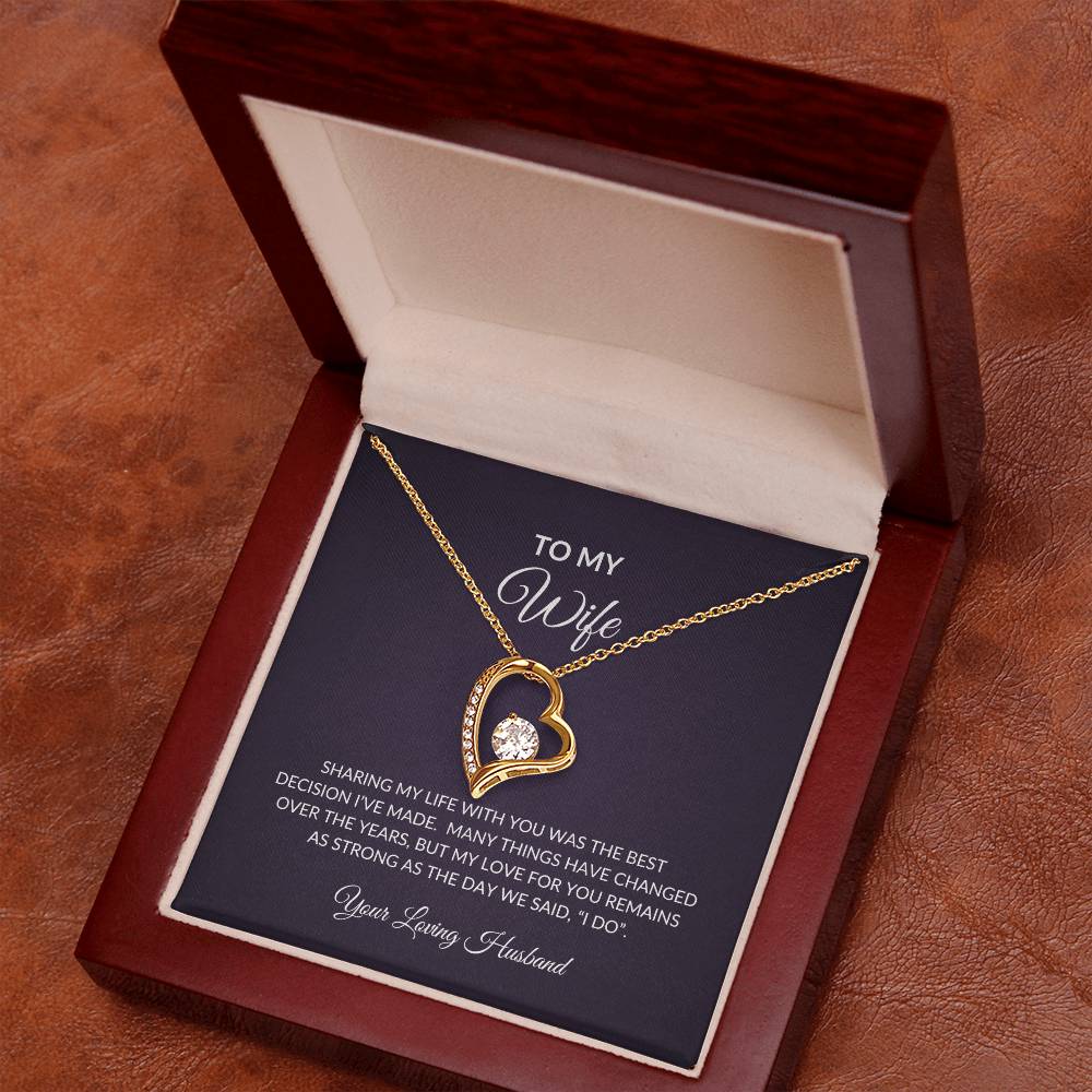 gold beautiful necklace with message for wife in luxury box