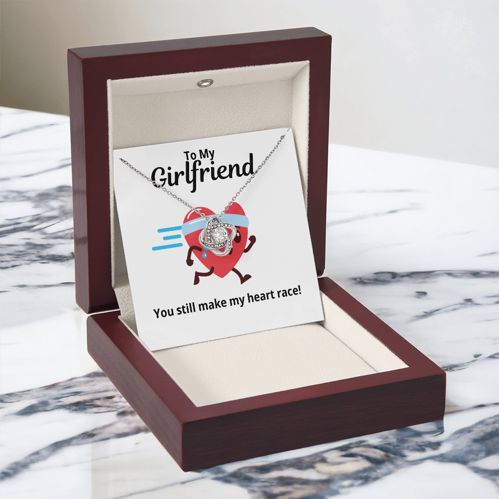 To My Girlfriend Gift | You Make My Heart Race | Love Knot Necklace