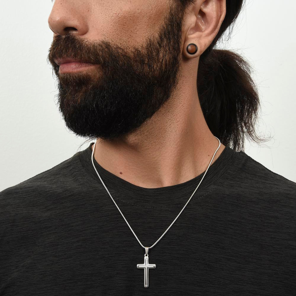 cross with cuban link chain and message for men