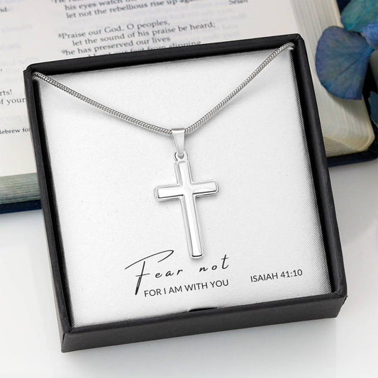 cross with cuban link chain and message