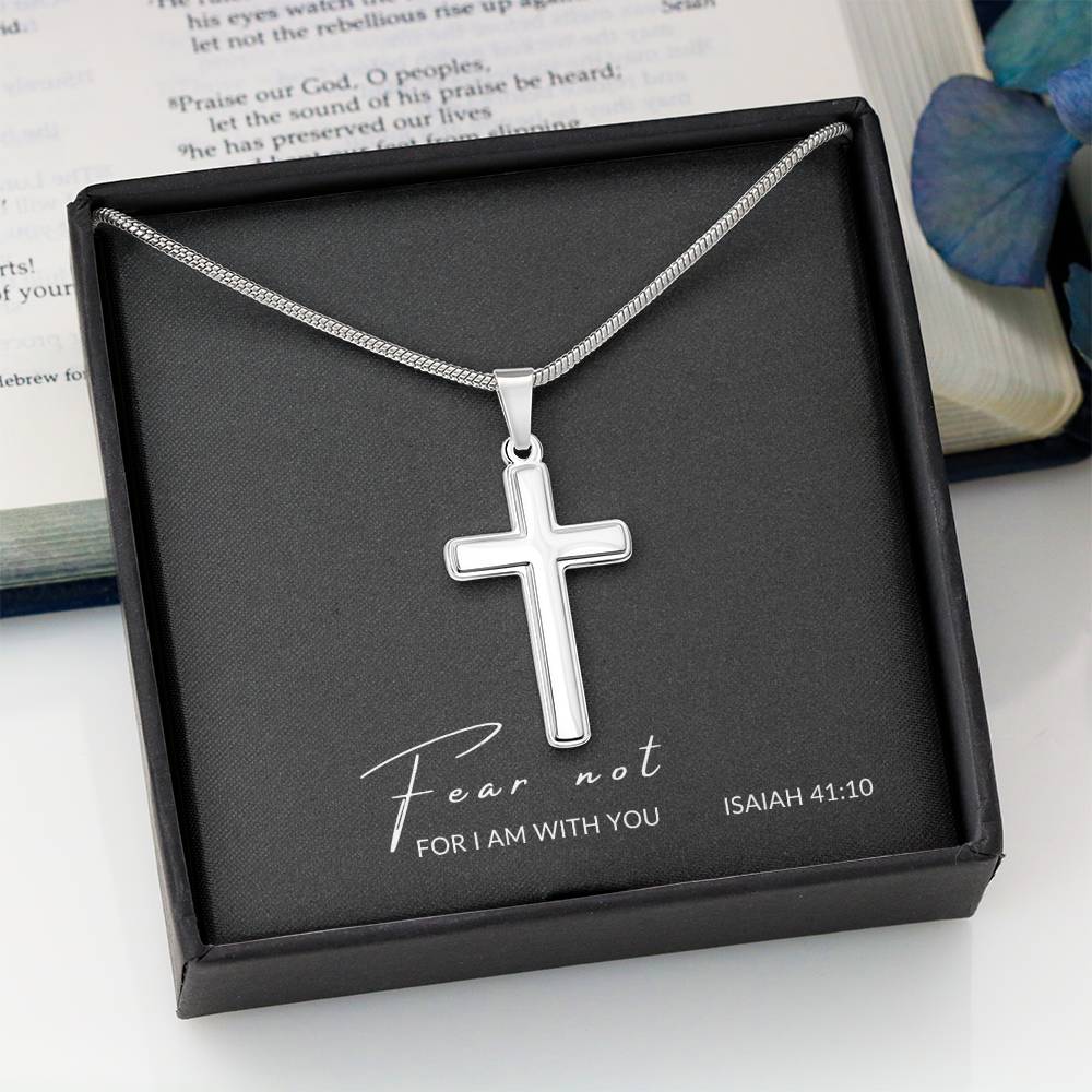 cross with cuban link chain and message