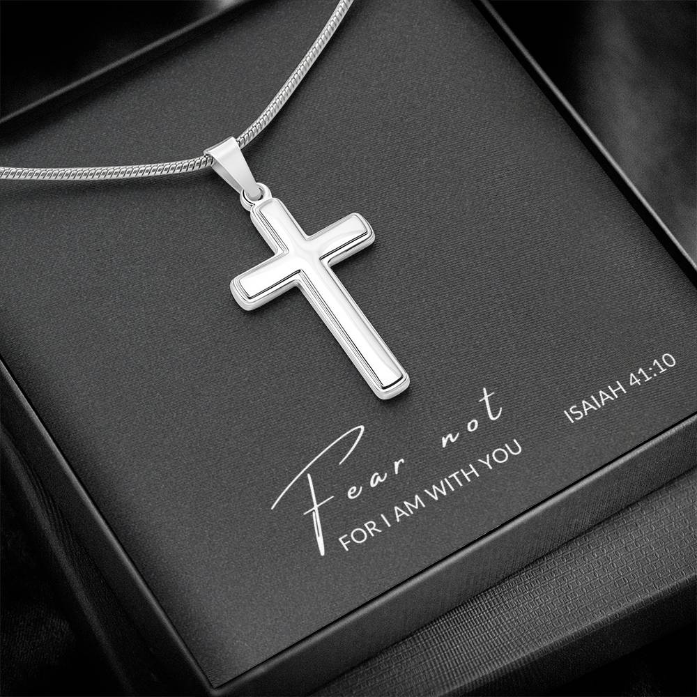 cross with cuban link chain and message