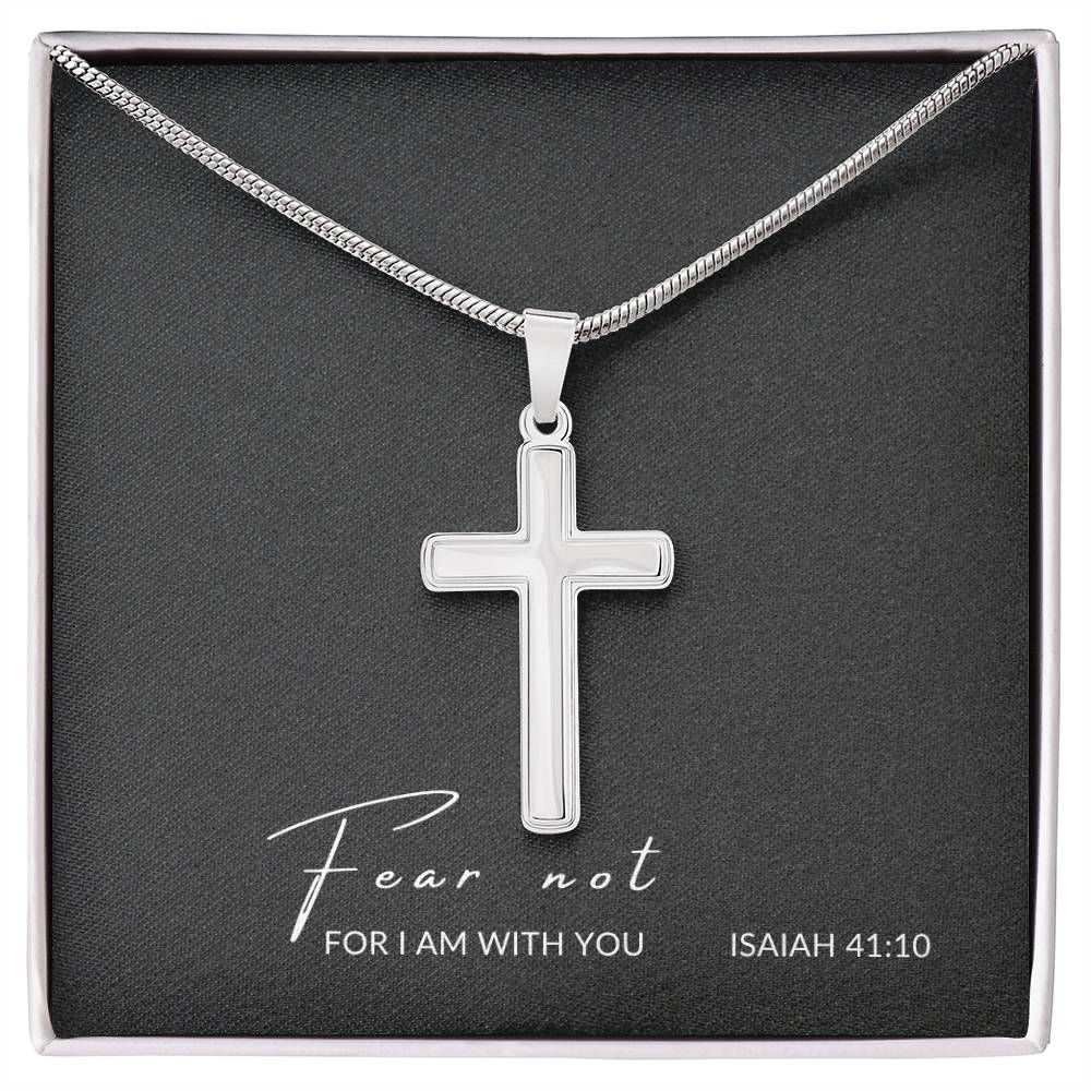 cross with cuban link chain and message