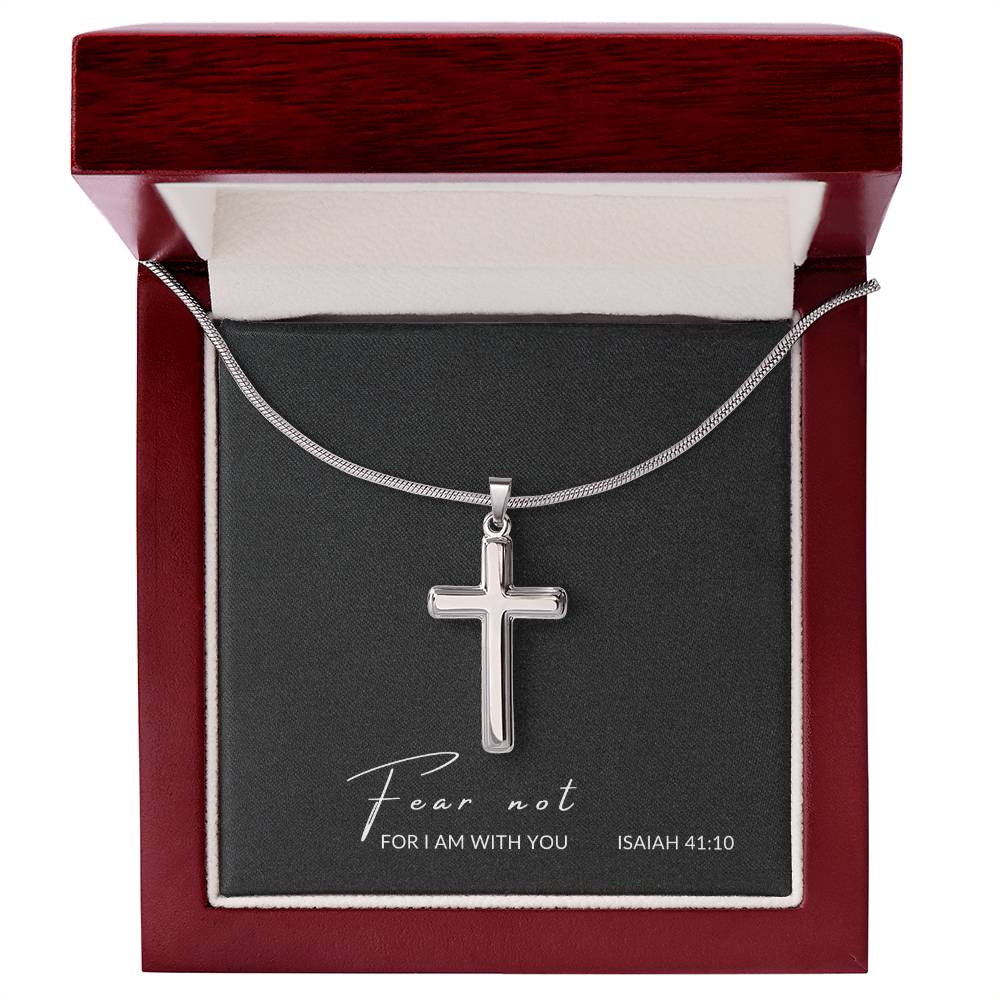 cross with cuban link chain and message in luxury box