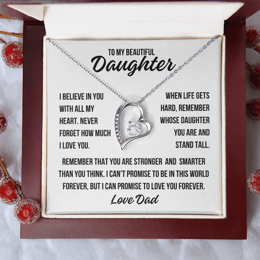 necklace with heart felt message to daughter from dad