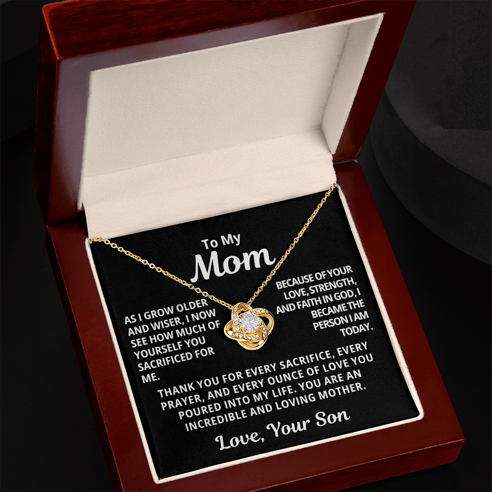 To My Mom Gift From Son | Thank You For Your Sacrifice | Love Knot Necklace
