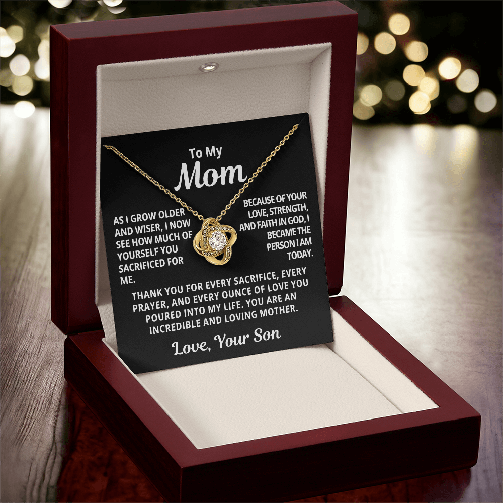 To My Mom Gift From Son | Thank You For Your Sacrifice | Love Knot Necklace