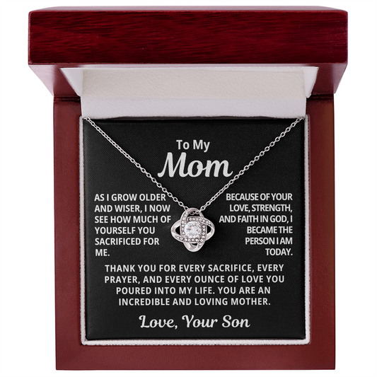 To My Mom Gift From Son | Thank You For Your Sacrifice | Love Knot Necklace