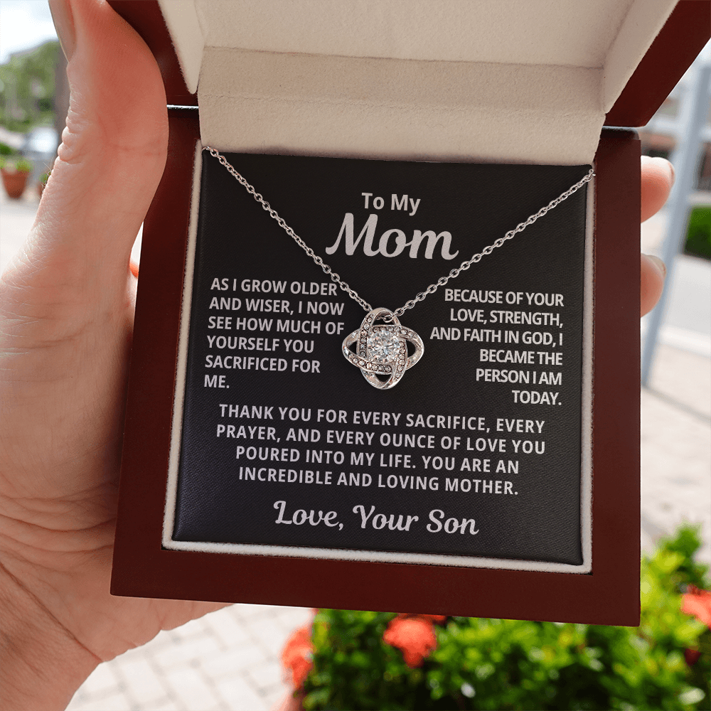 To My Mom Gift From Son | Thank You For Your Sacrifice | Love Knot Necklace