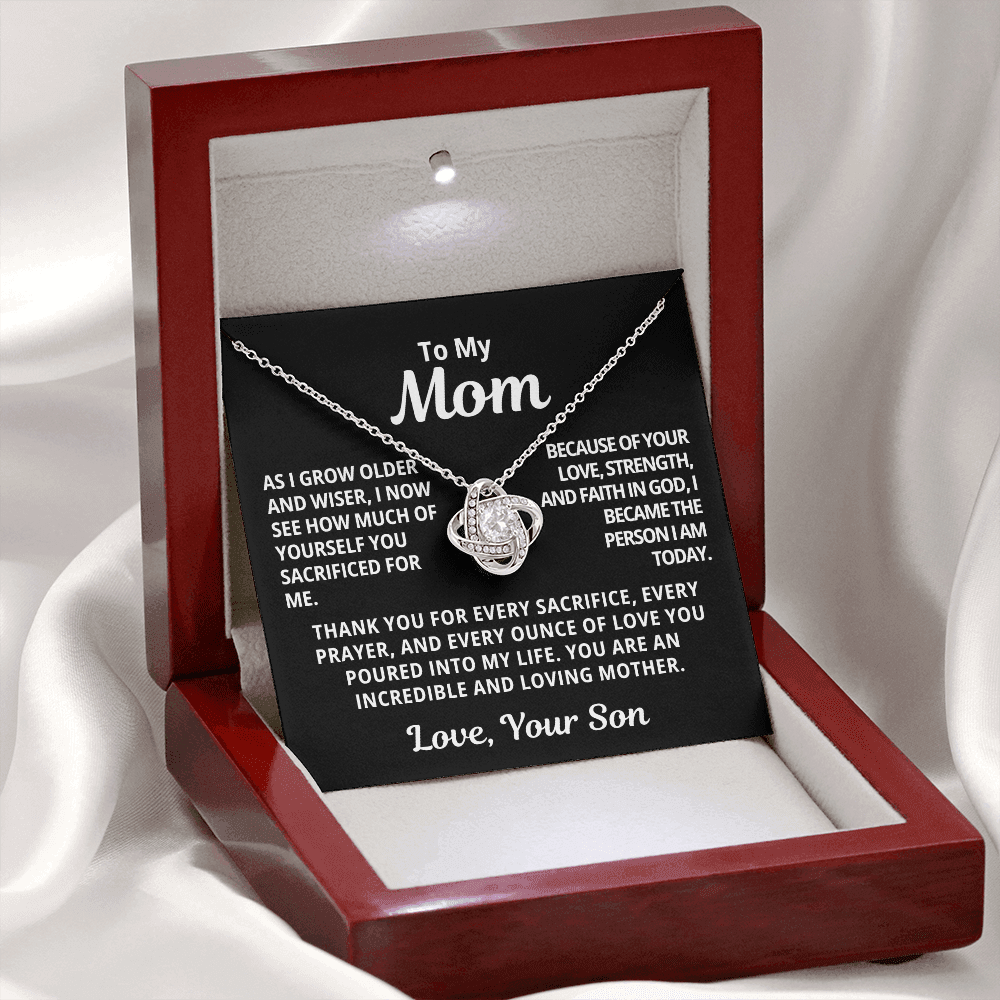 To My Mom Gift From Son | Thank You For Your Sacrifice | Love Knot Necklace