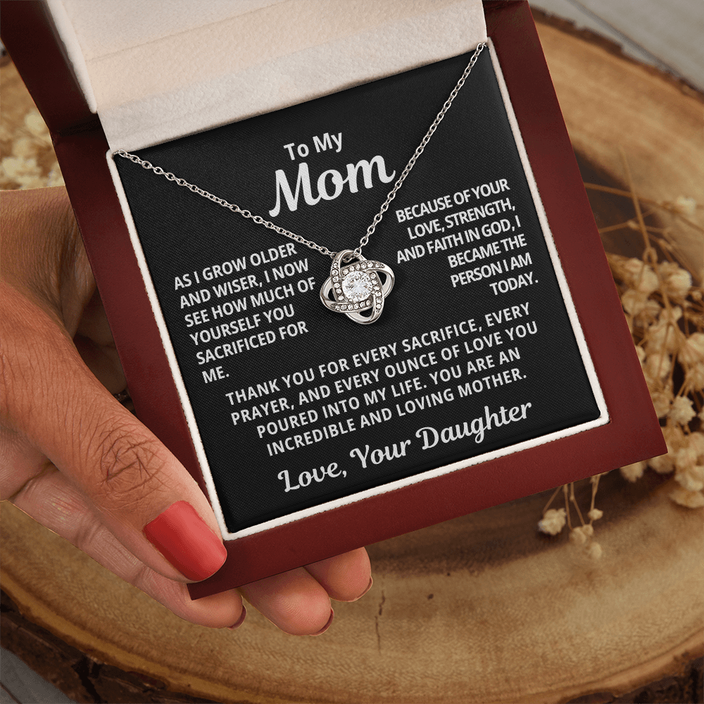 To My Mom Gift From Daughter | Thank You For Your Sacrifice | Love Knot Necklace