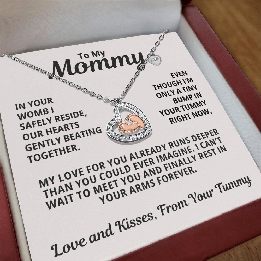 Soon-To-Be Mom Gift | Our Hearts Beat Together | Baby Feet Heart Necklace