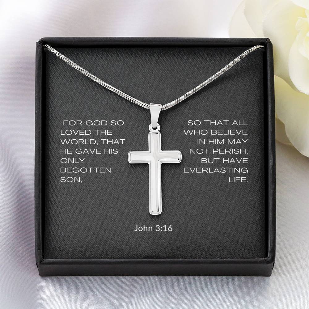 cross with cuban link chain and message