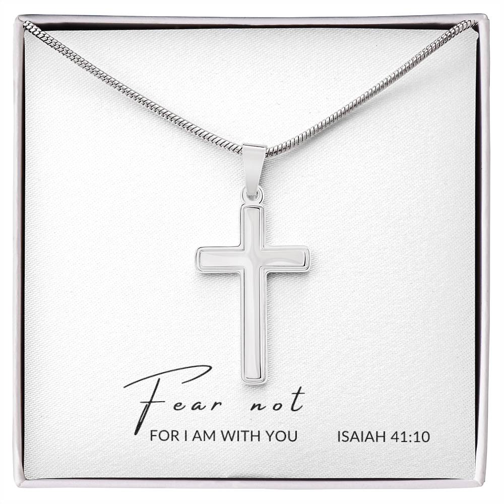 cross with cuban link chain and message