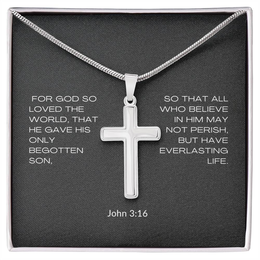 beautiful cross with cuban link chain and message