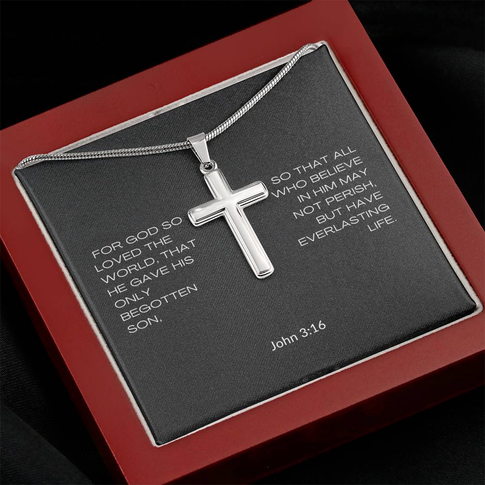 cross with cuban link chain and message