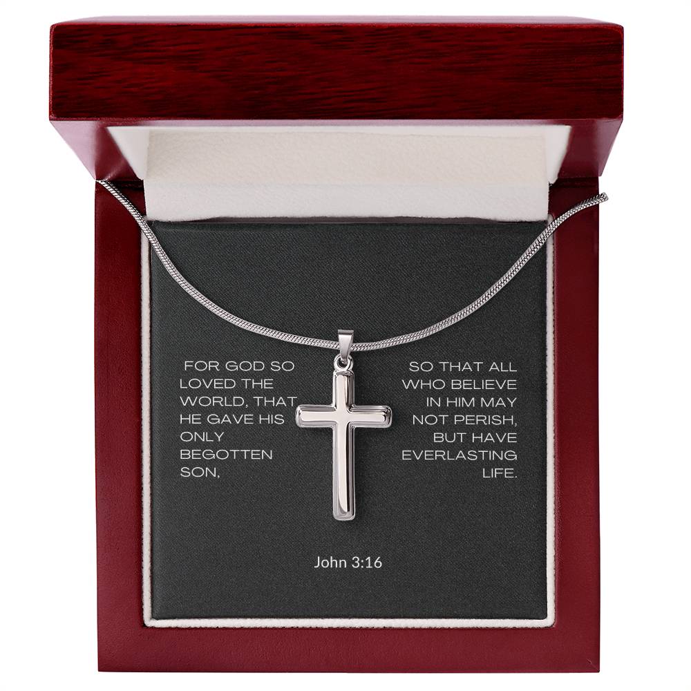 cross with cuban link chain and message in luxury box