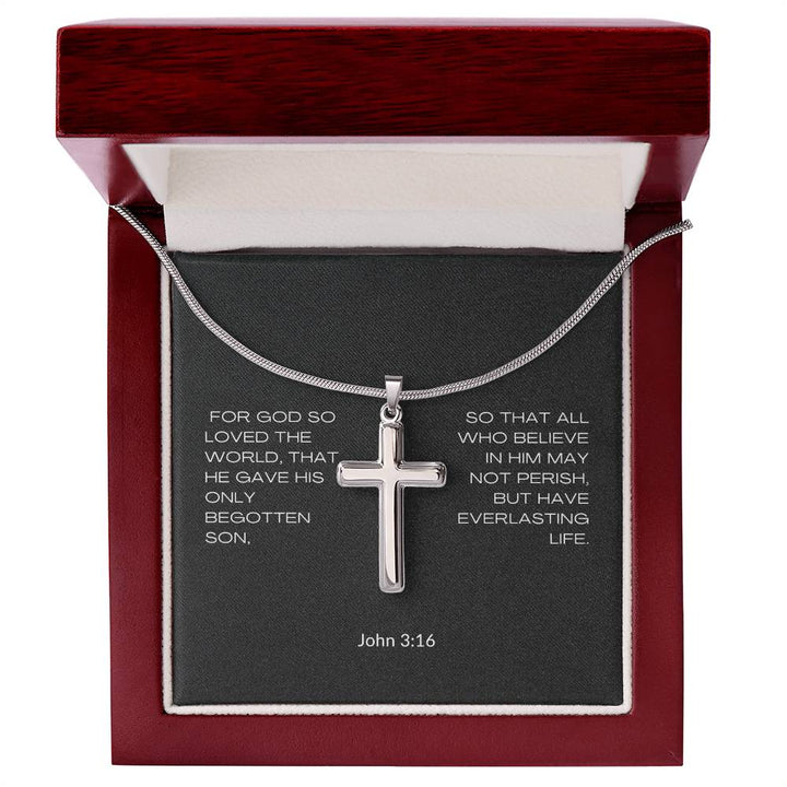 Stainless Cross Necklace | For God So Loved The World